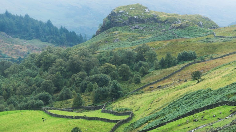 View of the valley and its farms at Eskdale and Duddon Valley, Cumbria
